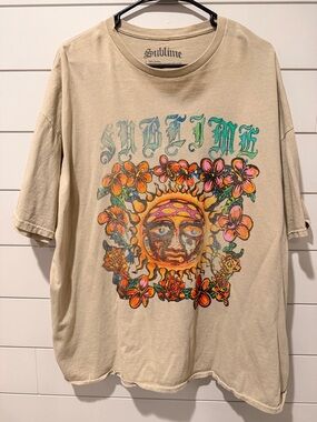 Urban Outfitters Sublime Graphic Tee in Beige with Multicolor Sun Design